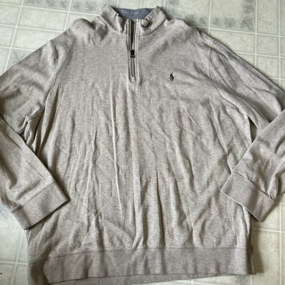 Polo Ralph Lauren Men Tan Oatmeal Quarter Zip Pullover Sweater Shirt XXL Preppy